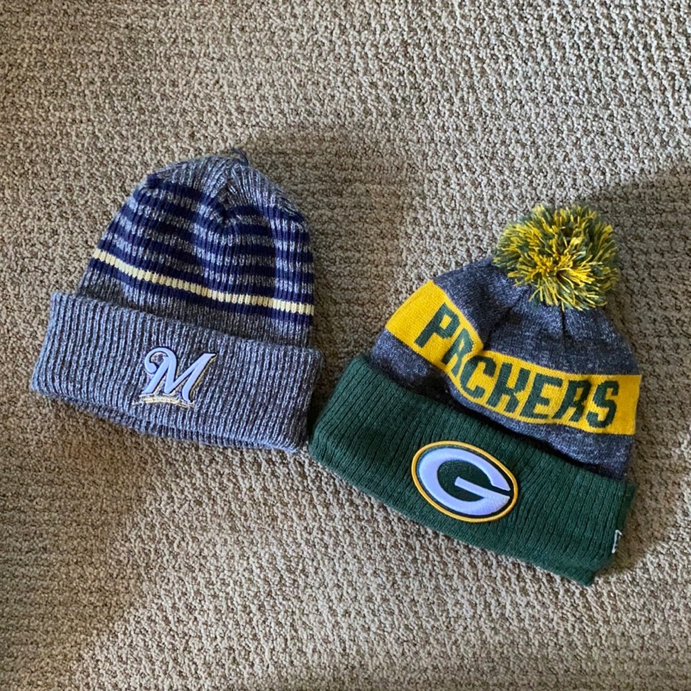 Winter knit hats MLB Brewers NFL Packers